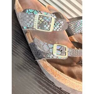 Birkenstock Mayari Iridescent Snake Print Sandals Women’s Size 39 Black Metallic